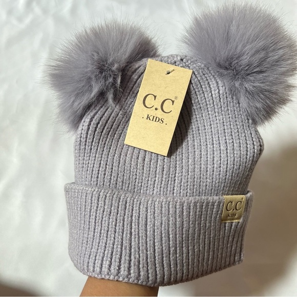 C.C Kids Light‎ Purple Warm Cozy Winter Rib-Knit Beanie Hat with Faux Fur Pompom - Picture 10 of 10